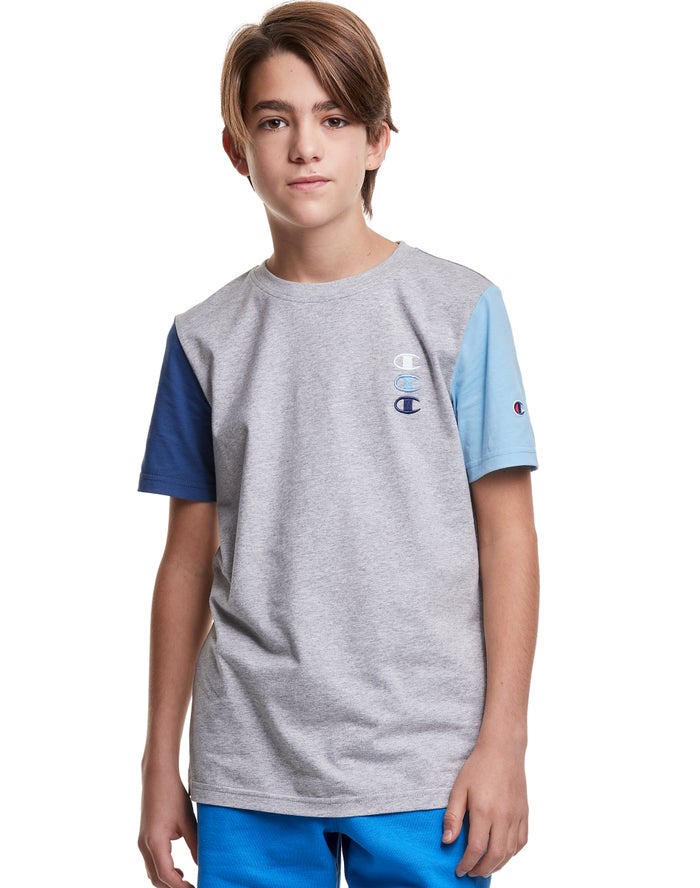 Champion Triple Stacked Logo T-Shirt Jongens - Grijs - Belgie 3289SJTLK